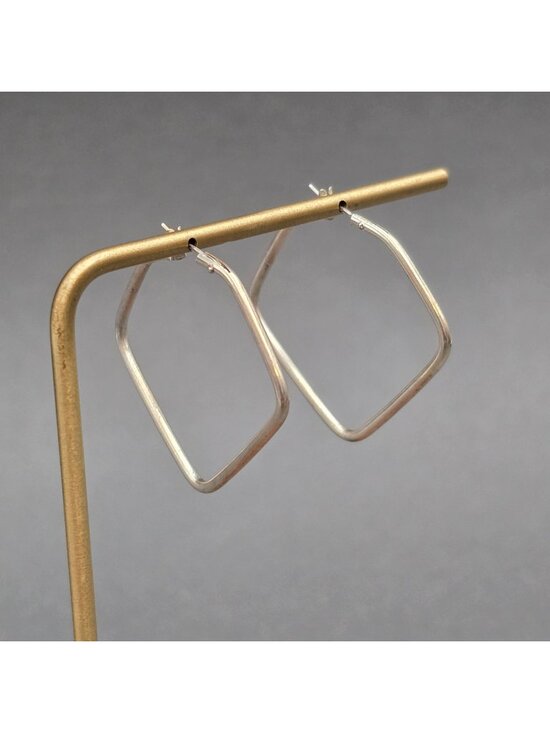 Estate Jewelry - Vintage Sterling Silver Square Hoop Earrings Geometric European 925 Minimalist